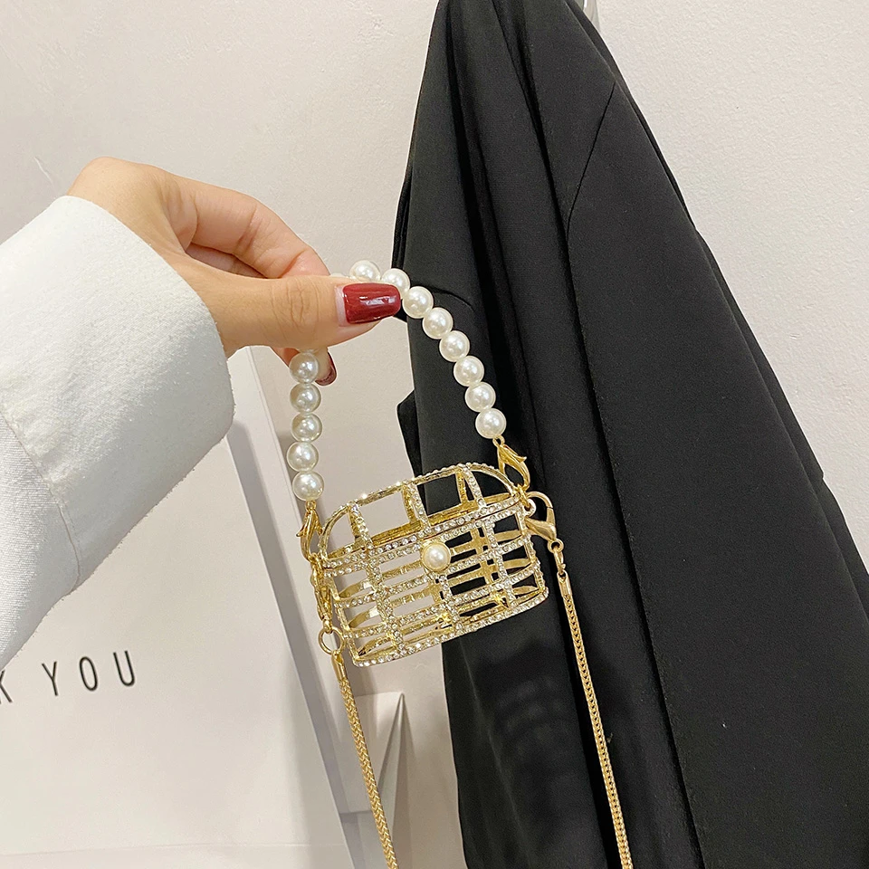 Metal Frame Super Mini Cross Body Bags Silver Gold Color Fashion Decorative Women Shoulder Bags Micro Lipstick Earphone Handbags