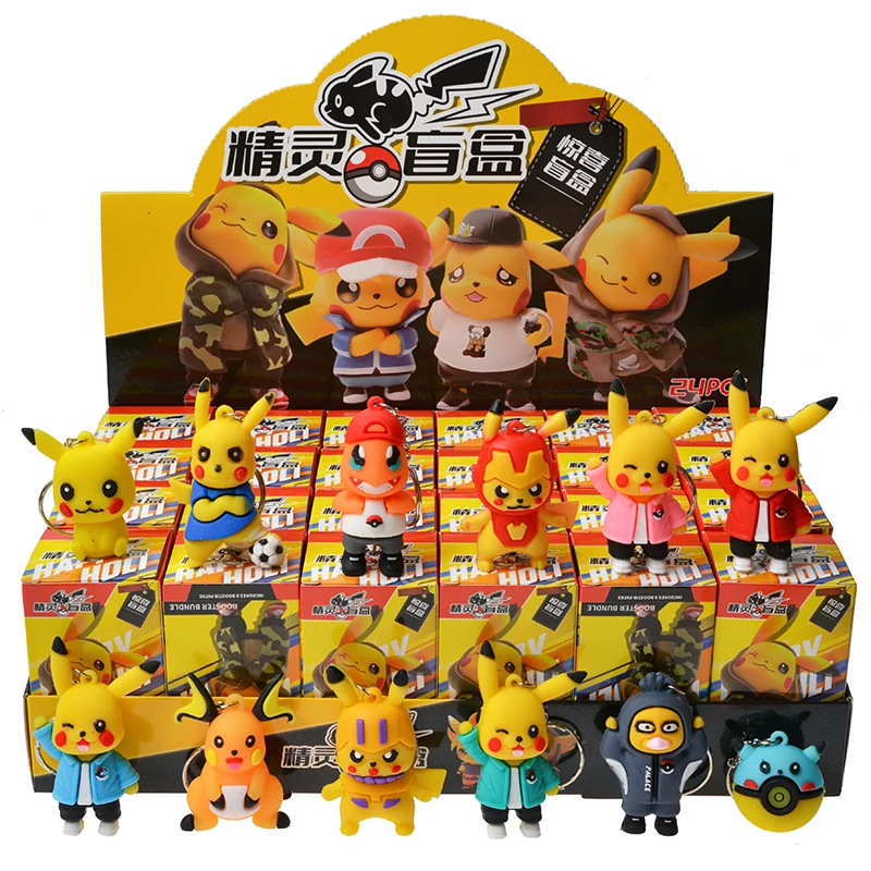 24 قطعة/المجموعة البوكيمون بيكاتشو صندوق أعمى عمل نموذج لجسم دمية المفاتيح قلادة لعبة الزخرفية للأطفال هدية الكريسماس