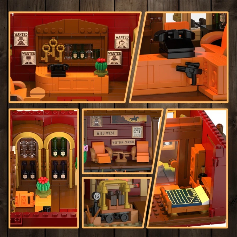 MOC – Villa de cowboy sauvage, Architecture, grand hôtel occidental, maison, ensemble de blocs de construction, Bar Tvern, cabane, idée du désert, jouets, cadeaux pour enfants