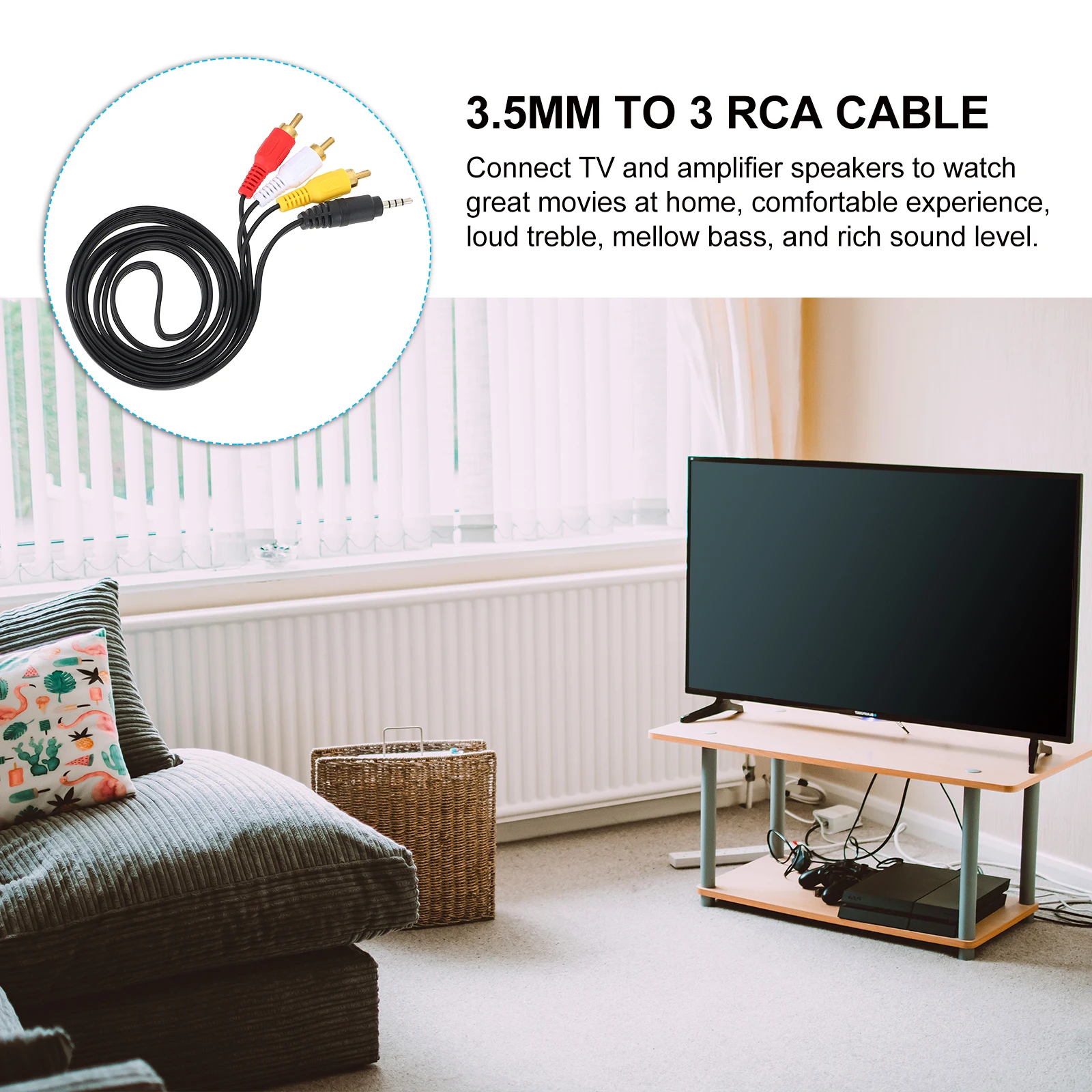 

2pcs 3.5Mm To 3 Audio Video Cord Adapter For Speaker Computer Phone Aux Cable Audio Transmission Cable For