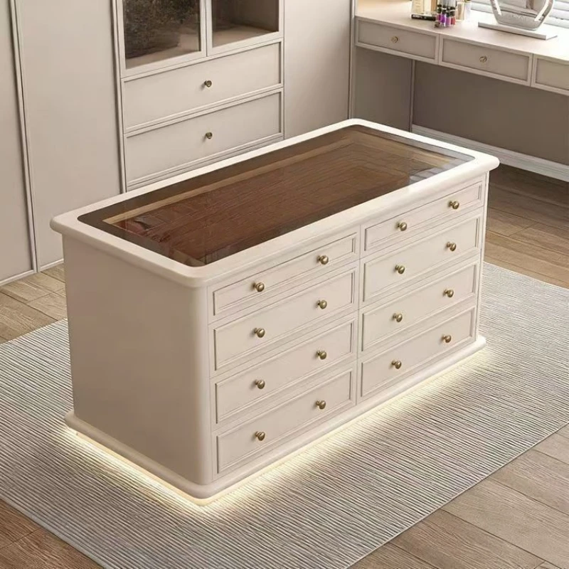 French light luxury household cream style storage cabinet double-sided display chest cabinet cloakroom middle island