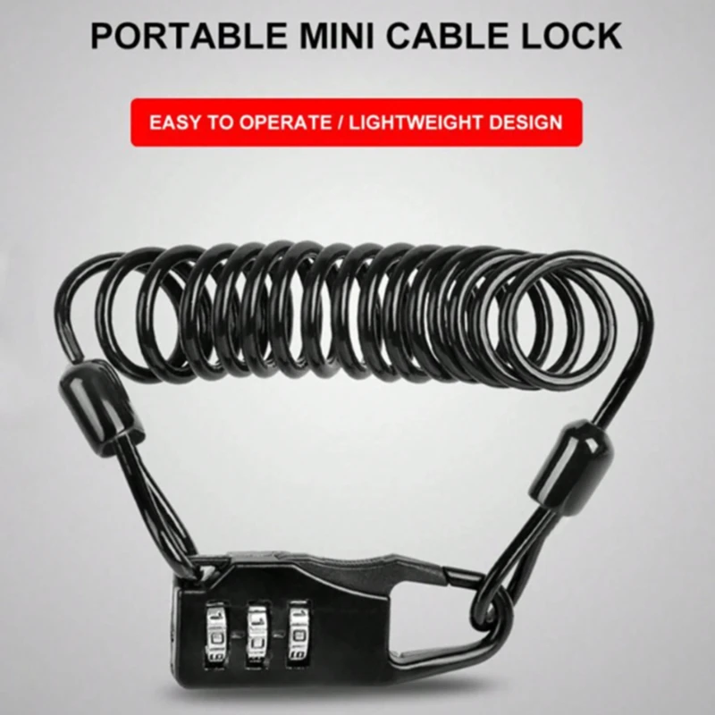 Motorcycle Bicycle Helmet Locks Durable Steel Wire Anti-theft Cable Digital Password Lock Portable Mini Safety Chain Padlock