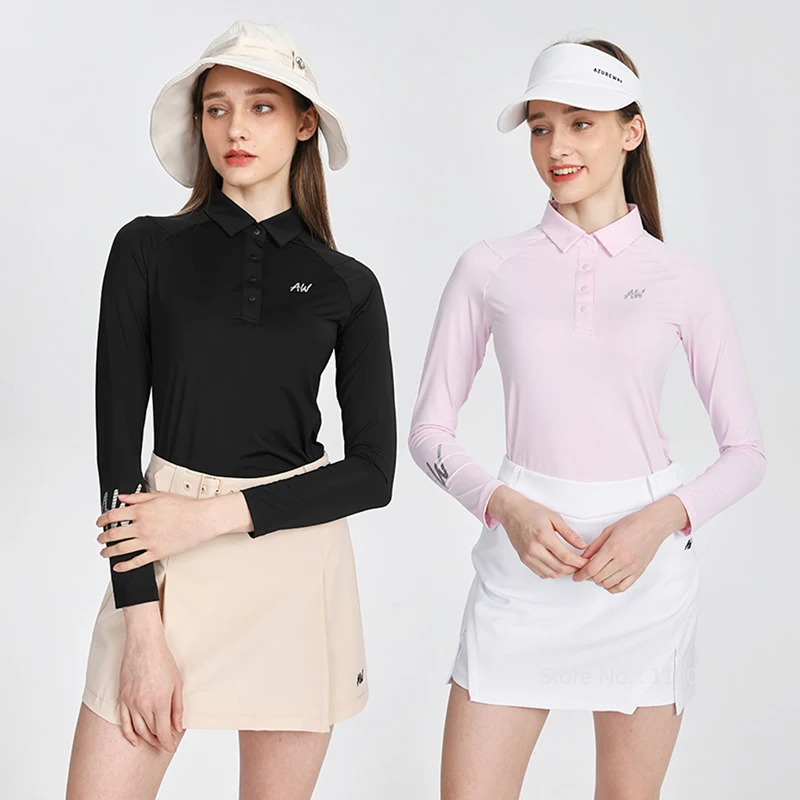 

Azureway Golf Женская одежда Весна Лето Солнцезащитный крем Футболка с длинными рукавами Охлаждающий тонкий спортивный топ Плиссированная юбка для гольфа Одежда