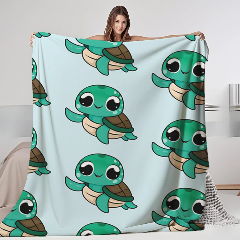 

Thoughtful Gift Flannel Blanket Cute Kawaii Sea Turtle Scandinavian Design Bedcover Throw With Anti-pilling Machine-washable