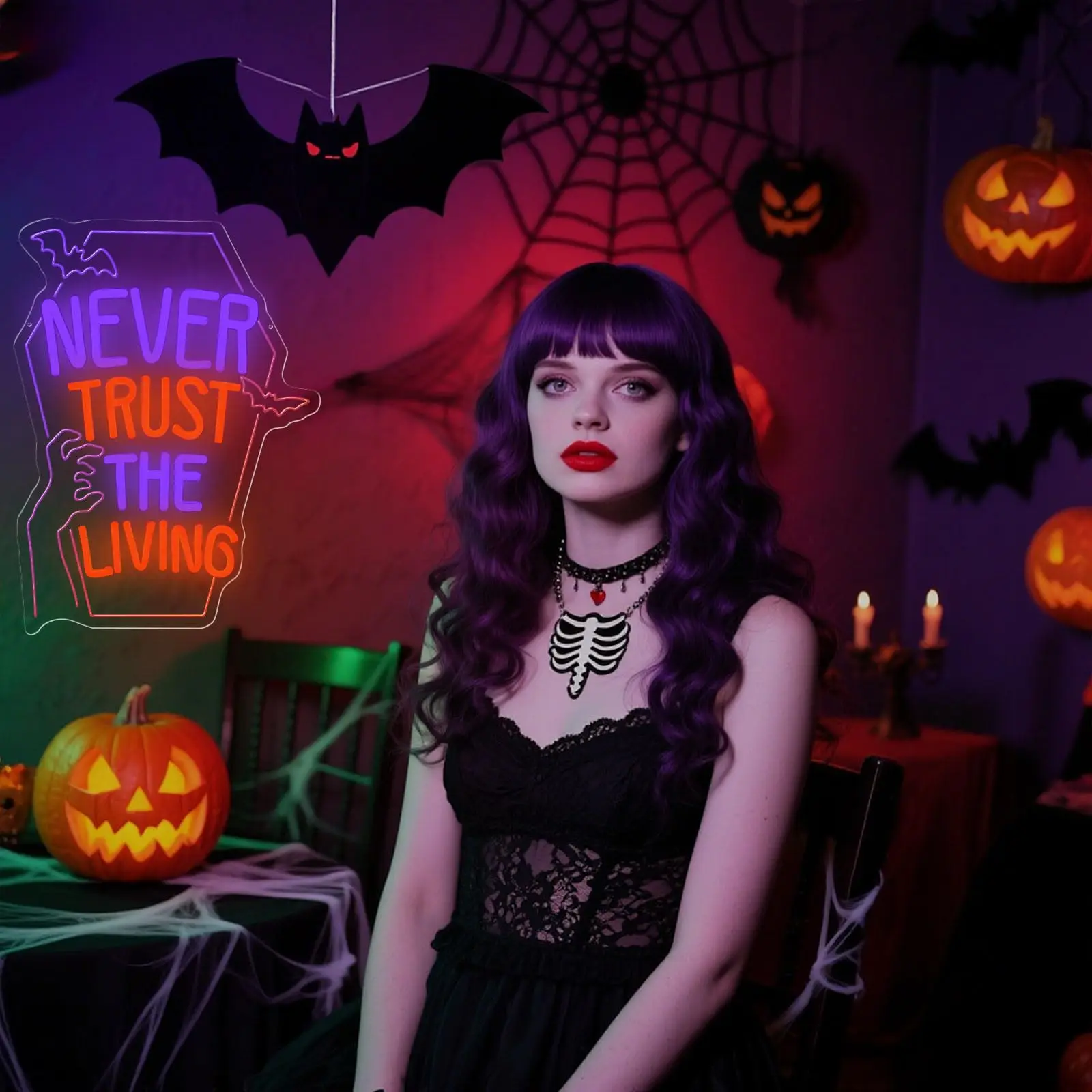 لا تثق أبدًا في علامة النيون LED المعيشة لديكور الحائط، ديكور رعب الهالوين القابل للتعتيم، غرفة الألعاب، ضوء ليلي مخيف، منزل مسكون #3