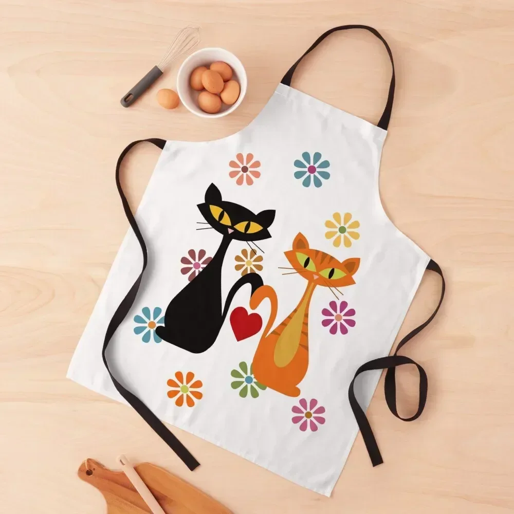 

Mid Century orange and black cats in love Apron For Nail Stylist Kitchen And Household Goods kitchen girl For Cooking Apron