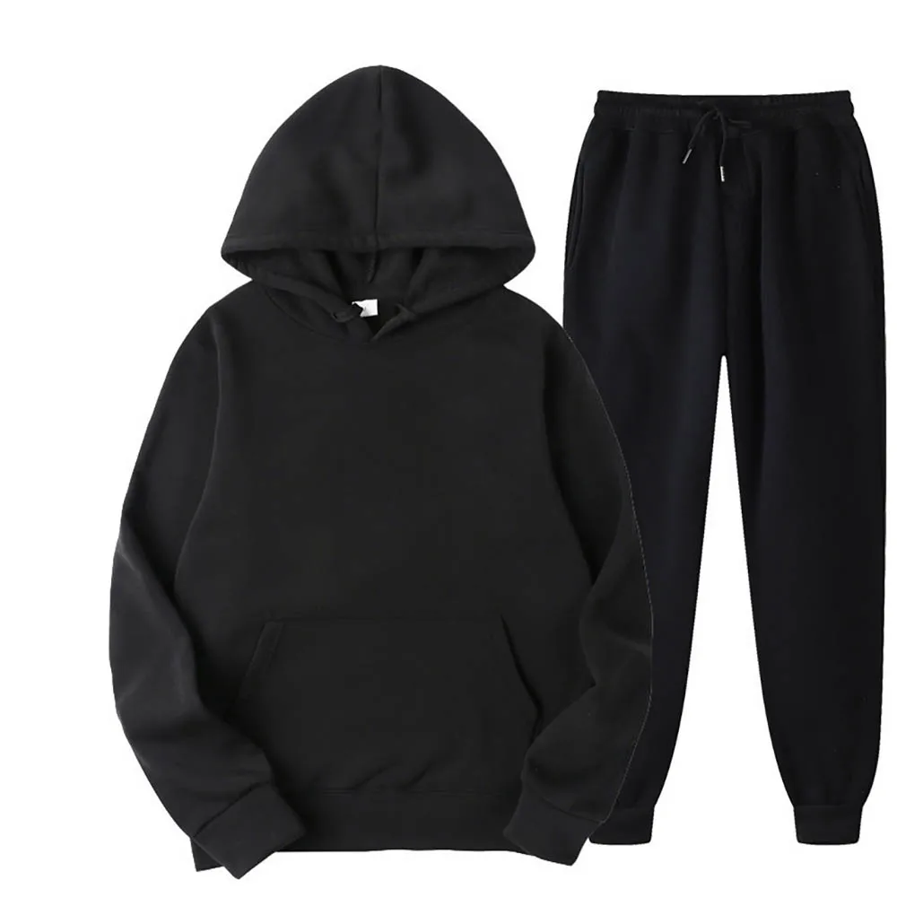 Fashion Men\'s Tracksuit Sets Hoodie and Pants Women Solid Color Hooded Pullover+Pants Suit Casual Sportswear Sets Male