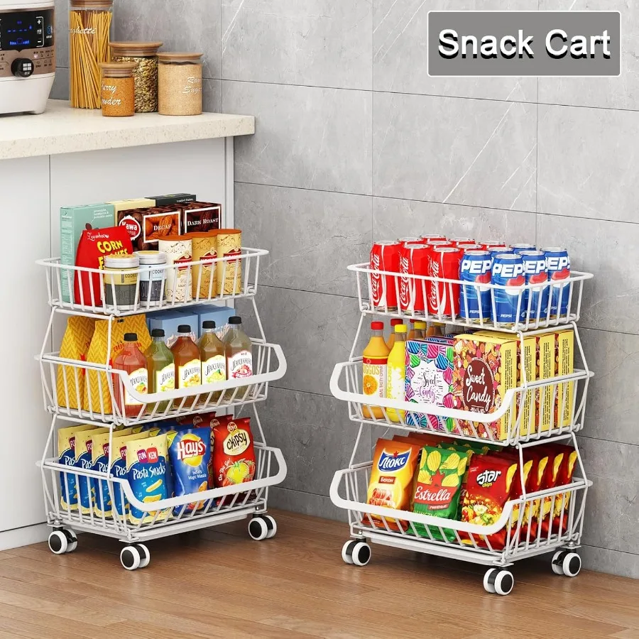 3 الطبقة المتداول مخزن الطابق المنظم تكويم مخزن عربة التخزين مع عجلات الأسلاك المعدنية جورب سلال المطبخ سلة فاكهة ستان
