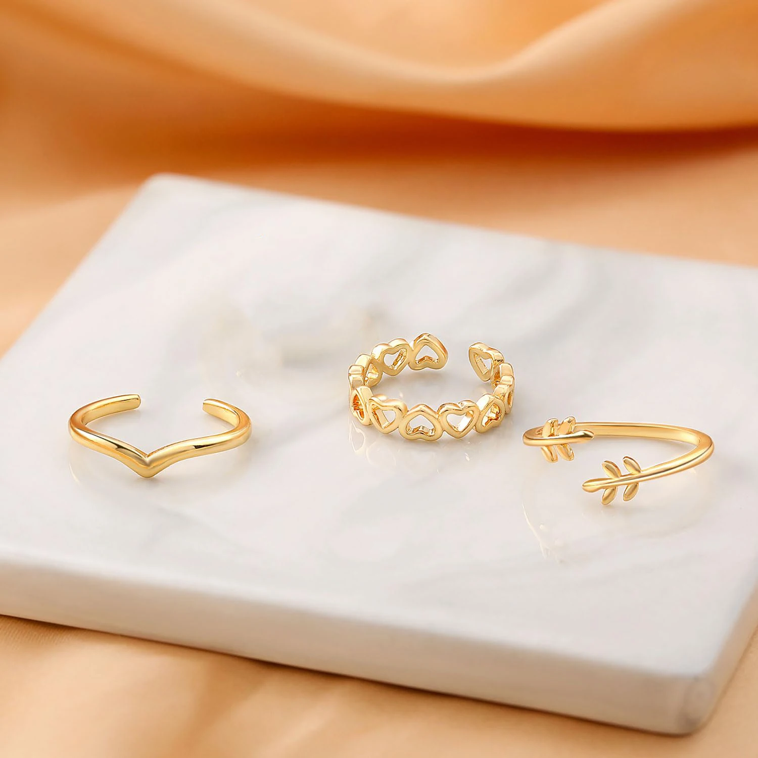 3PCS Gold Color Adjustable Toe Rings for Women Flower Arrow Band Open Tail Ring Women Beach Foot Jewelry Set