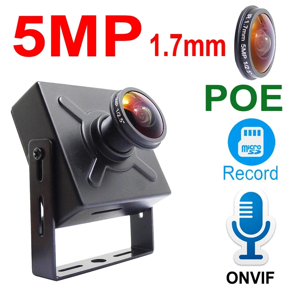 

5MP Mini Panoramic POE IP Camera Audio 1.7mm Cam Cctv Security Surveillance High Definition Onvif HD Memory Card Slot Jienuo