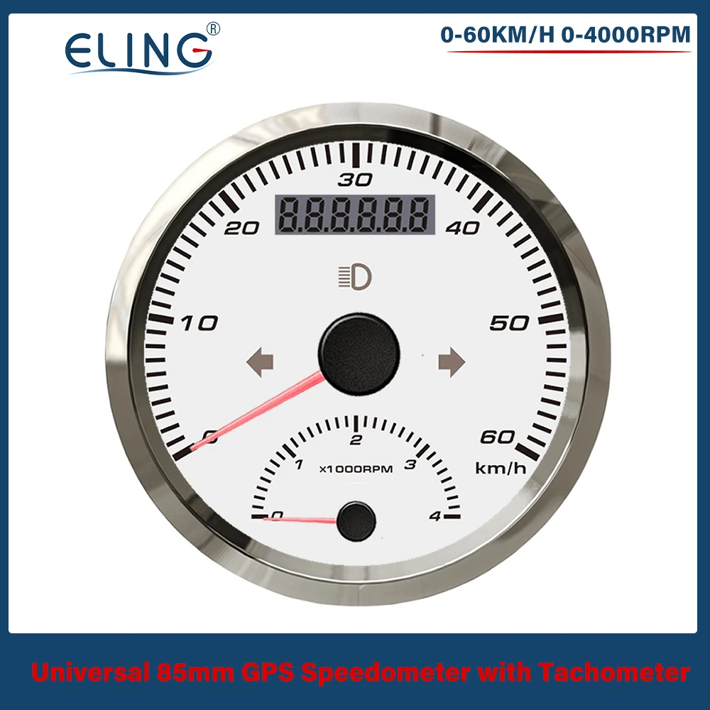 ELING 85MM (3 3/8'') 0-60km/h 0-125 0-200 km/h MPH GPS Speedometer Adjustable with Tachometer Amber Light for Auto Boat 12V 24V