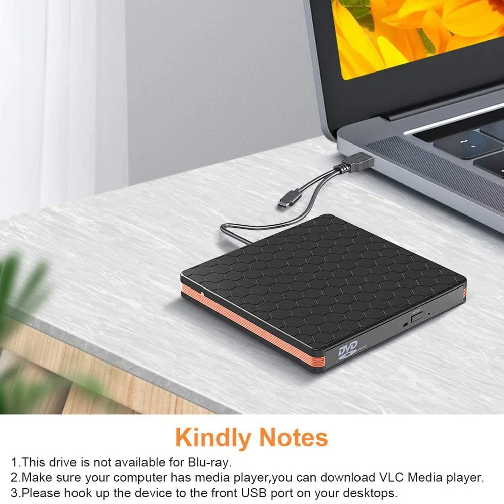 External DVD CD Drive, CD Burner with USB 3.0 and Type C Interface, High Speed Data Transfer Player for PC Laptop