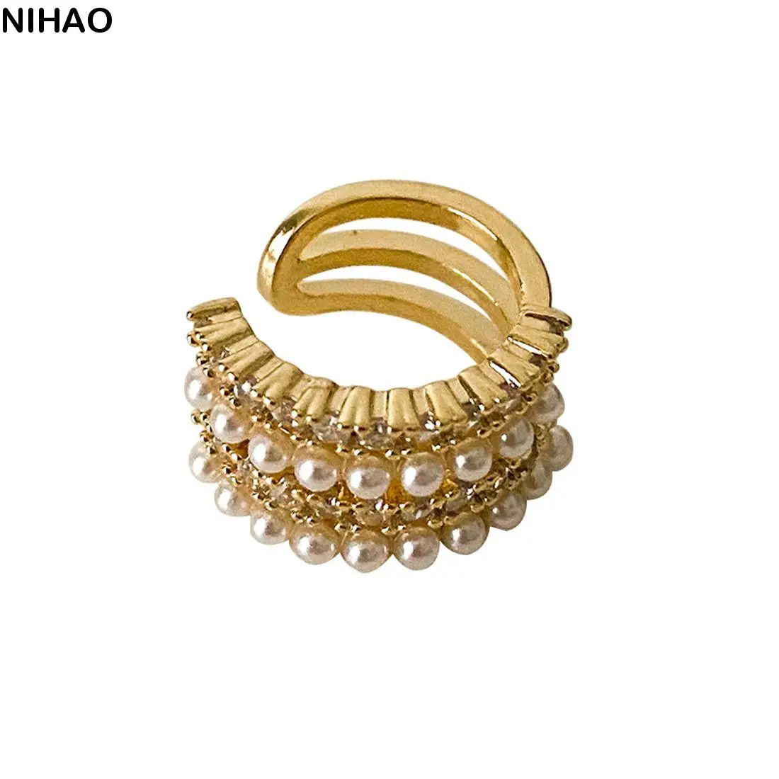 Joyería de circón a la moda, regalos, pendientes multicapa para mujer, pendientes con Clip para cartílago, pendientes coreanos para mujer, Clips para las orejas de perlas