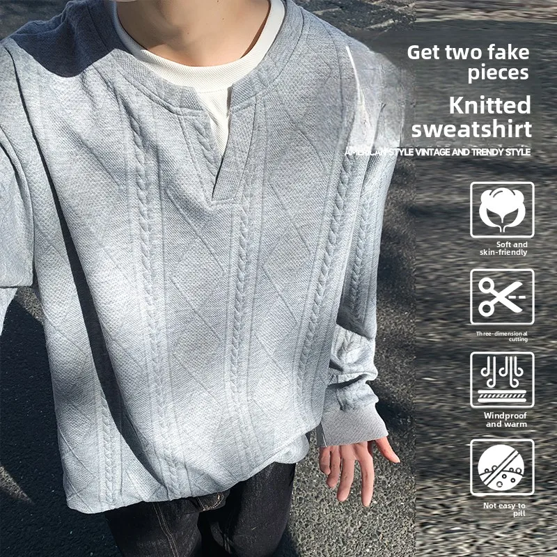 

Men's Casual Knitted Half Open Cardigan Sweatshirt Fake Two-Piece Spring 2026 New Style Versatile High-End Feeling Leisure Top