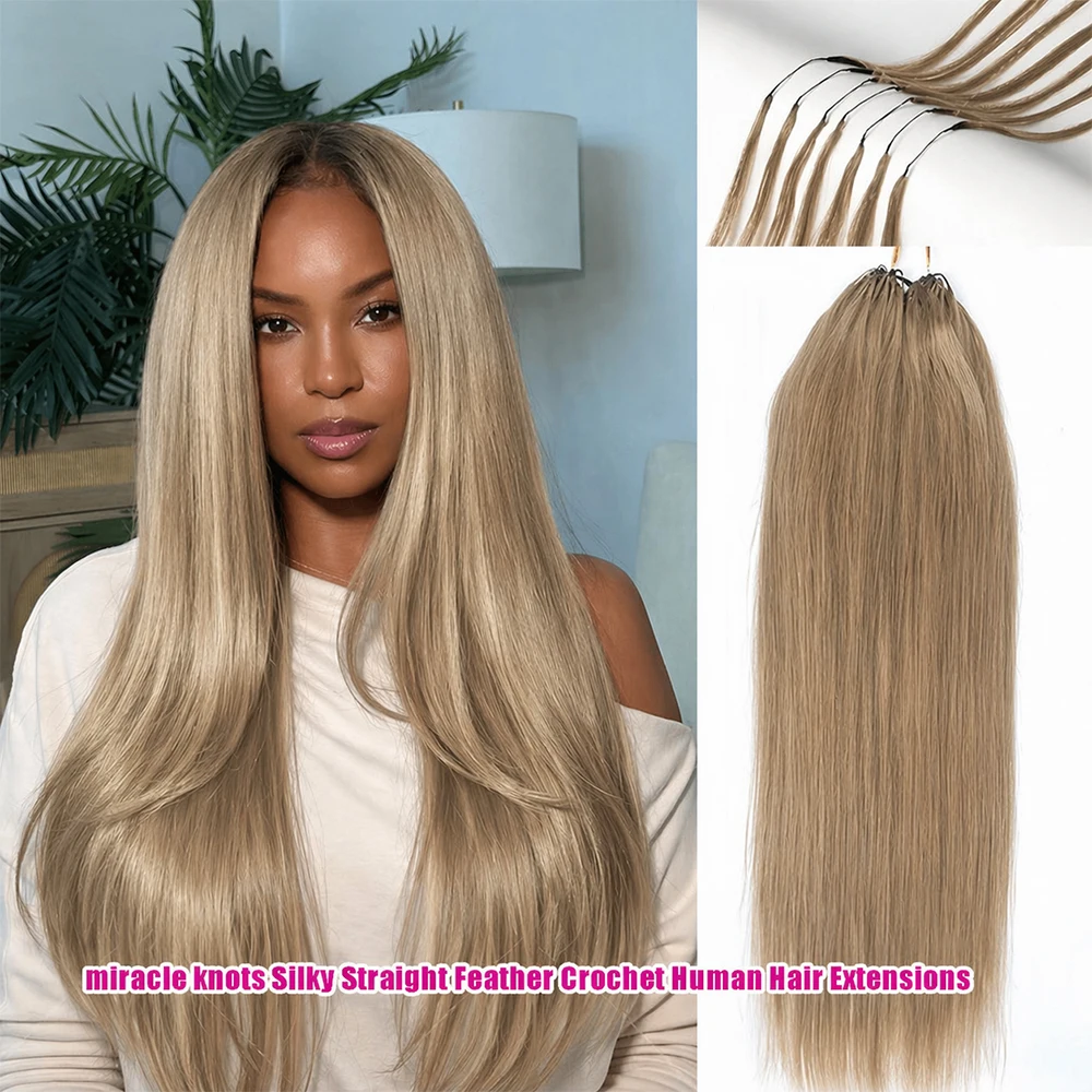 

Honey Blonde Silky Straight Crochet Human Hair For Bohemian Braids 4/27 Miracle Knots Feather Line Crochet Human Hair Extensions