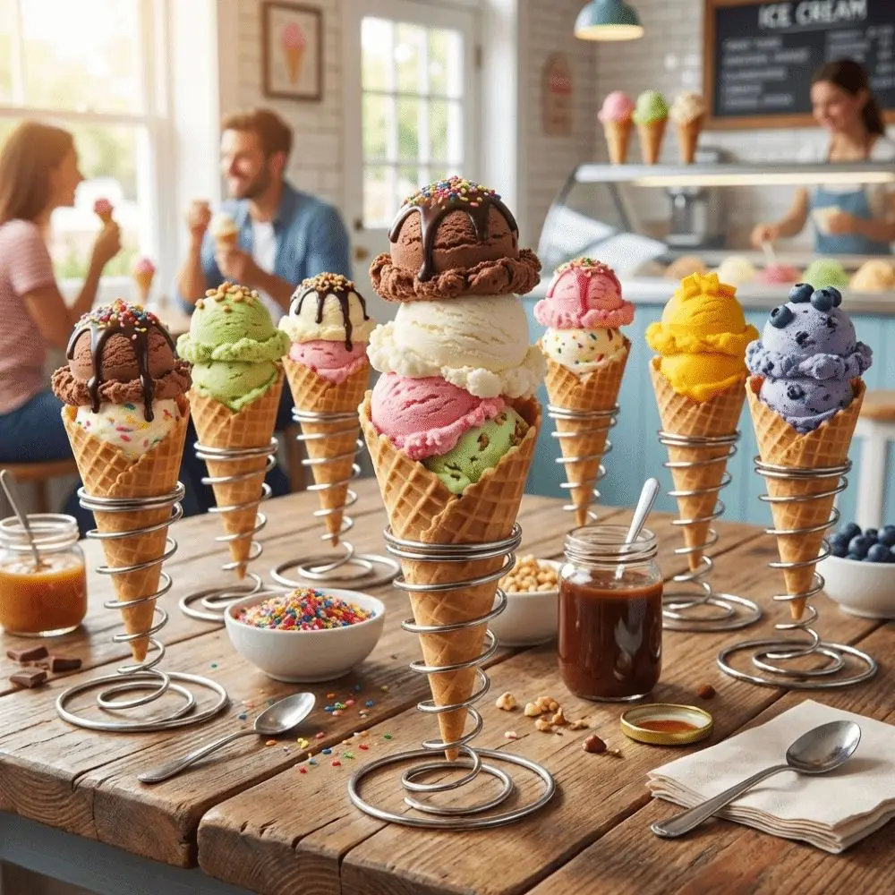 Stainless Steel Ice Cream Cone Holder Conical Spring Metal Basket French Fry Display Rust-proof Steady Pizza Cone Holder