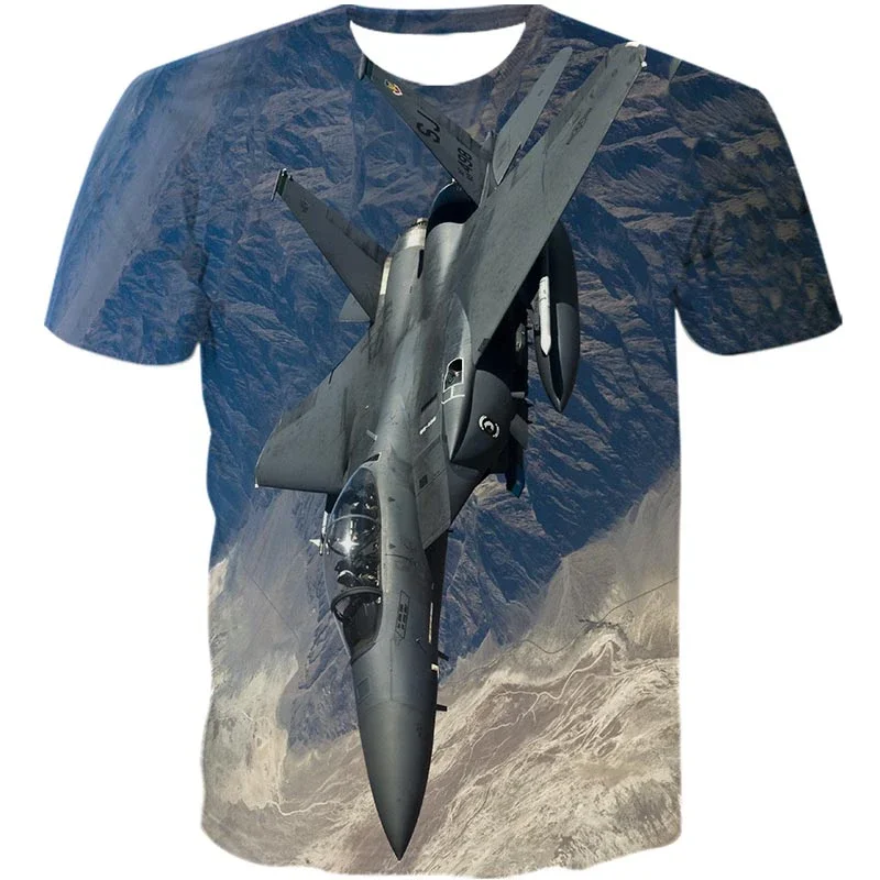 Cooles 3D-gedrucktes Kampfflugzeug-T-Shirt für Herren, Sommer-Flugzeug-Fans, Lässige Sport-Fitness-Tops, Kurzarm-T-Shirts