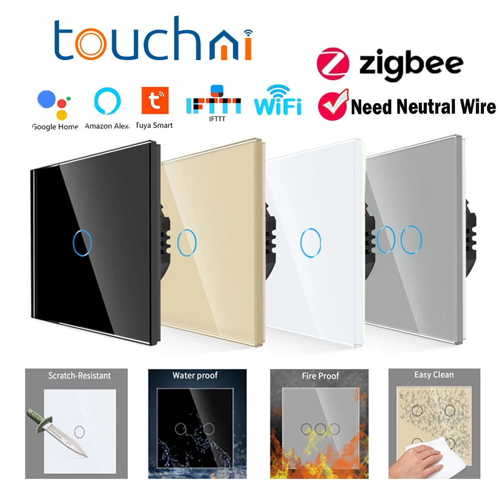

TOUCHMI Zigbee Smart Wall Switches 1/2/3Gang 1Way Light Switch Tuya Smart Life Alexa App Control Glass Panel Google Alexa EU