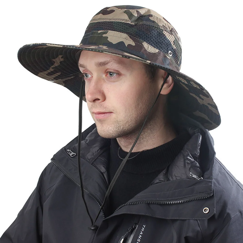 

Hat Quick Dry Polyester Breathable Mesh Layer Outdoor Camping Hiking Sun Hat Cap Adjustable Wide Brim Hunting Travel