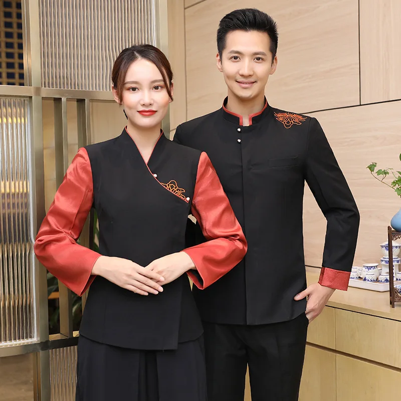 

Tea House Work Clothes Women's Hotel Chinese Restaurant Catering Ethnic Style Waiter Clothing Tea Artist Autumn and Winter Cloth