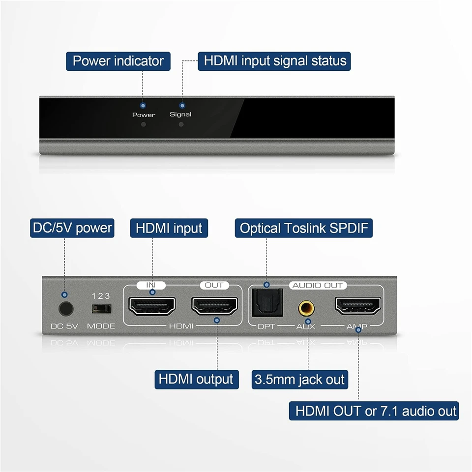 Navceker kompatybilny z HDMI ekstraktor Audio TOSLINK SPDIF optycznego 4K 60Hz HDMI do HDMI + 3.5mm Stereo ekstraktor rozdzielacz Audio PS5