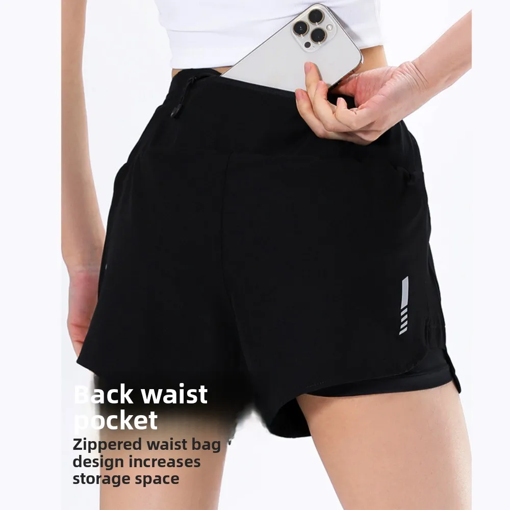 

5-pocket Sports Shorts Breathable Quick Drying Mesh Lined Women's Sports Shorts Summer Anti Glare Running and Gym Shorts