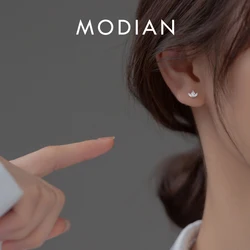 MODIAN 925 Sterling Silver Crown Simple Zirconia Stud Earrings 14K Gold Color Treandy Party Jewelry For Women Wedding Gifts