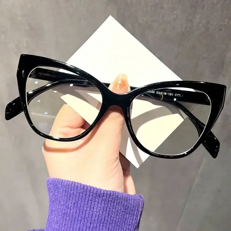 Women's Cat Eye Flat Mirror Glasses Fashionable Triangle Frame Anti Blue Light  Glasses Man Computer Eyeglasses Plain Eyewear