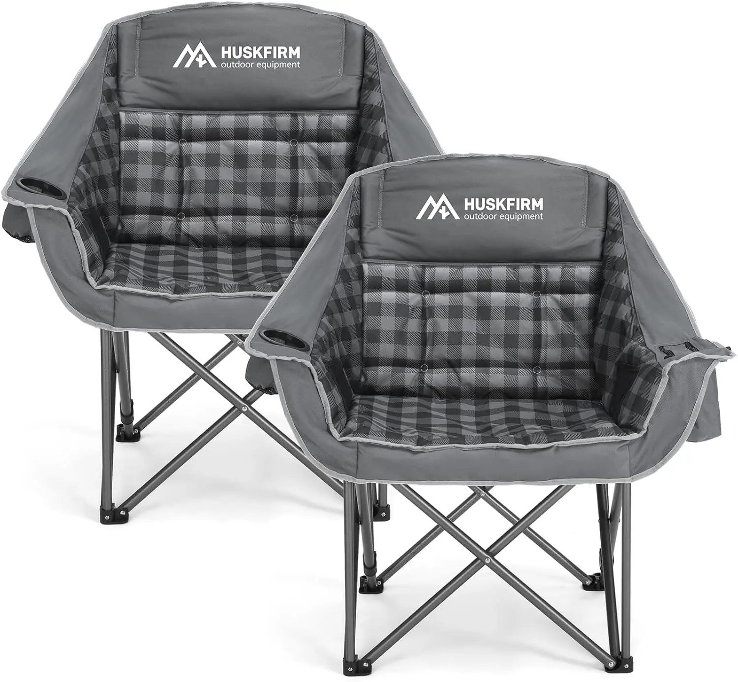 Oversized Padded Camping Chair with Cup Holder and Cooler Bag, Heavy-Duty Foldable for Outdoor Sports, Supports 450 LBS, Grey