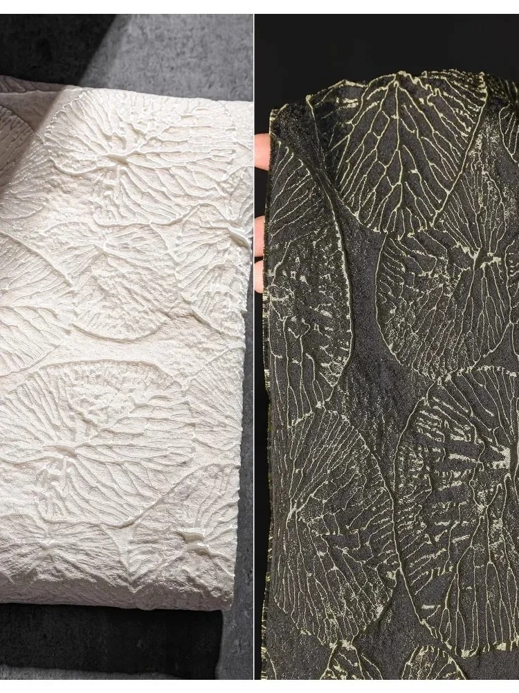 

Белая жаккардовая ткань с крупными листьями в винтажном стиле для пальто, костюмов, модной одежды, дизайнерских проектов, шитья своими руками, ткань на метры