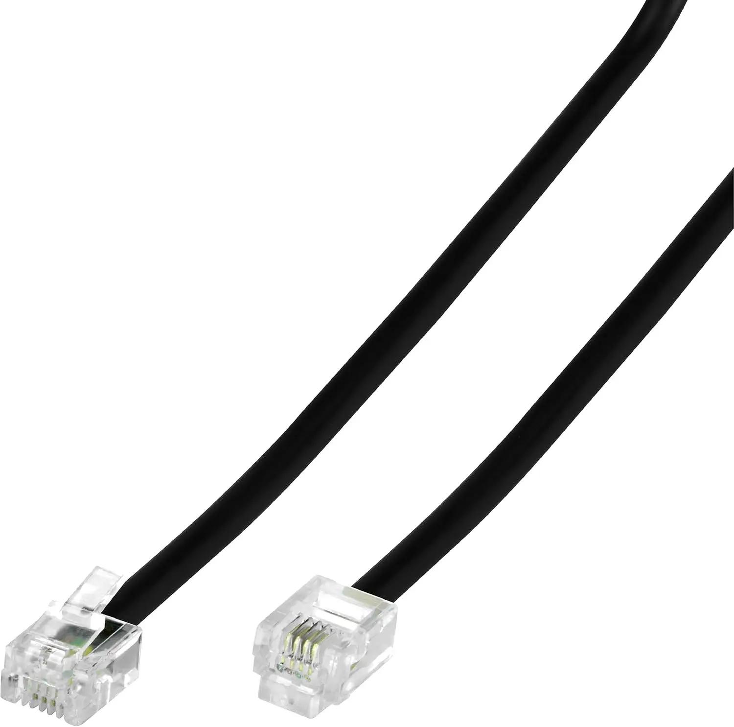 7ft Black RJ11 6P4C Telephone Extension Cable for Phone, Modem, Fax - Durable Gold Plated