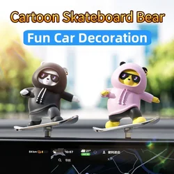 Car Automatic Sliding Skateboard Bear Alloy Cute Cartoon Scooter Center Console Ornaments Creative Car Decoration Accessories