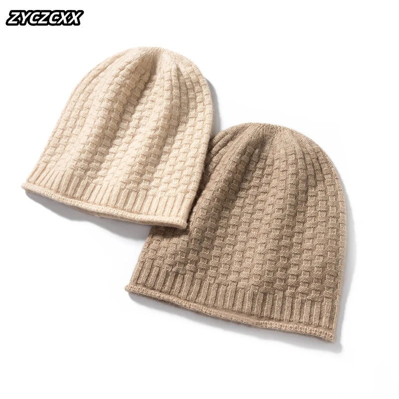 

Winter Soft Warm 100% Pure Cashmere Hat For Women Outdoor Casual Hats Adult Solid Knitted Jacquard Skullies Beanies Basic Cap