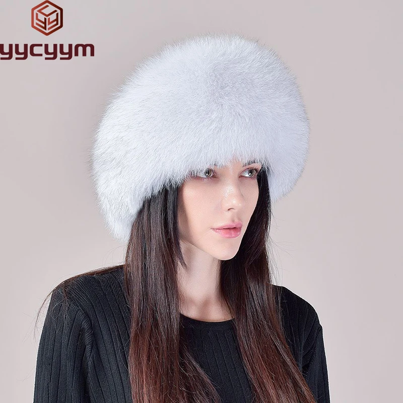 

Hot Sale 100% natural Fox Fur Hat Fashion Women Cap Thick Fur Cap Winter Warm Hat Female Fashion For Women Hat With Earmuffs Hat