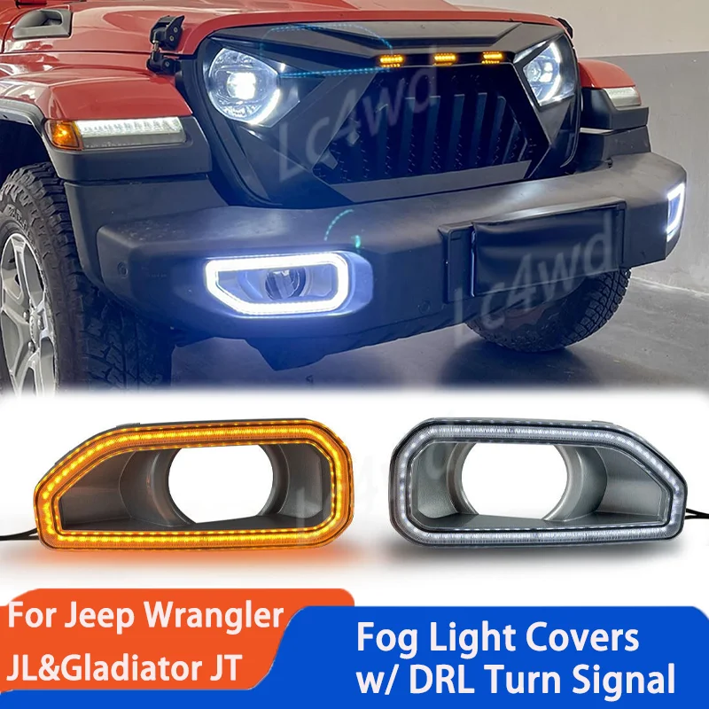 

LC4WD 4x4 Exterior Accessories Front Bumper Fog Light Covers W/DRL Turn signal LED For Jeep Wrangler JL & Gladiator JT 2018-2025