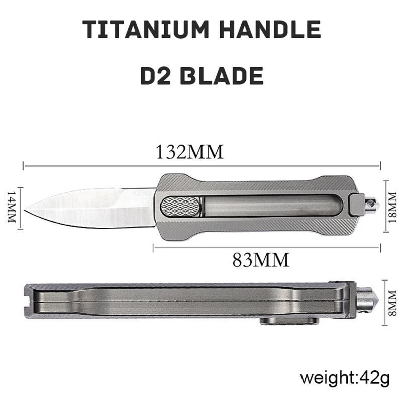 High Hardness D2 Tactical Knife Titanium Handle DIY Utility Knife Broken Window Escape Knife Outdoor Camping Hunting EDC Tool