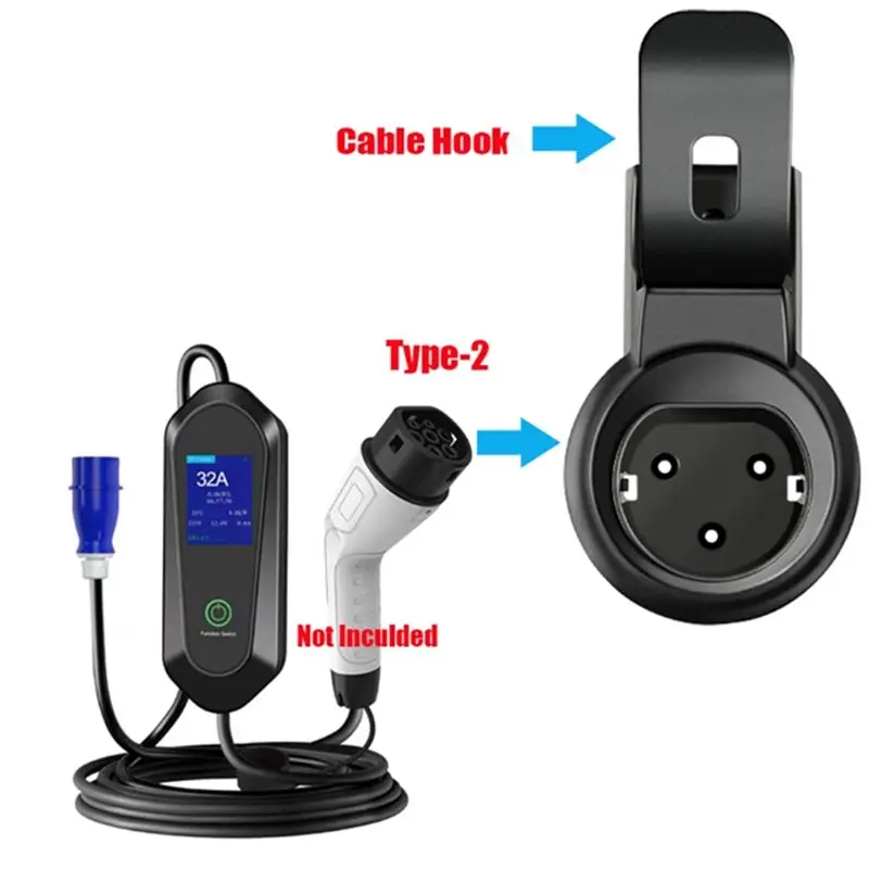 Wall Mount Dock Plug Holder For EV With Hook Type 2 Charging Cable Organizer For Electric Vehicles