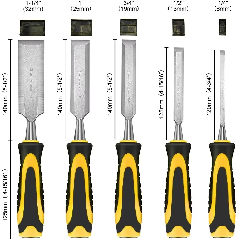 Topkwaliteit 5-delige professionele chroom-vanadiumstaal schokabsorberende grip timmerman houtbewerking houtsnijwerk beitelset