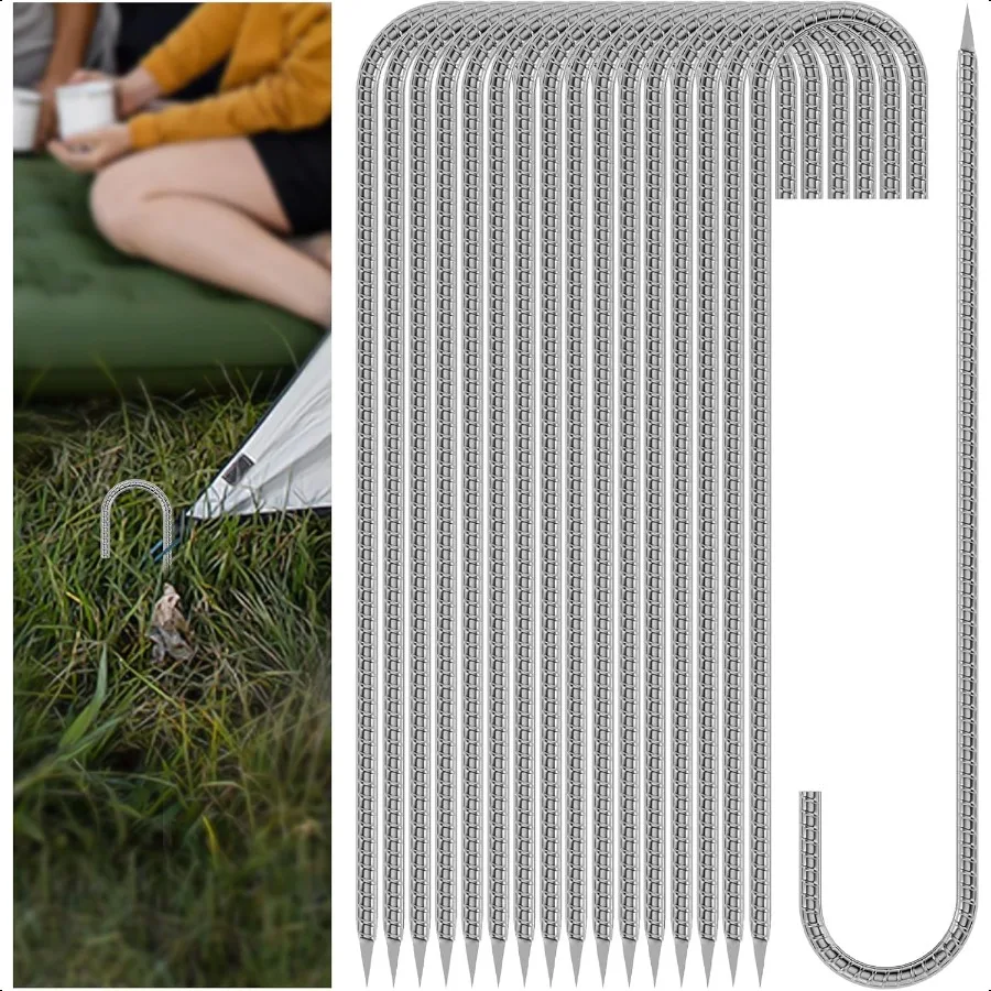

20 Pieces 12 Inch Long 1 4In Diameter Heavy Duty J HooksHeavy Duty Rebar Metal Fence Ground Garden Tent Stakes Ground Spikes An
