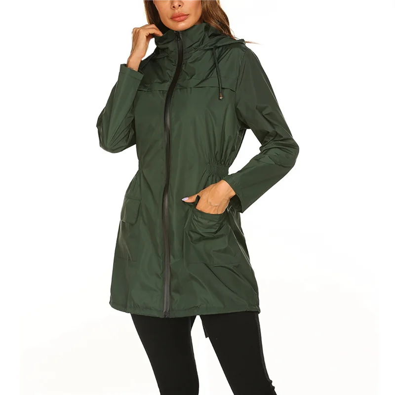 

GYTB-Women's Waterproof Rain Jacket Mid Long Zip Front Outdoor Hooded Raincoat