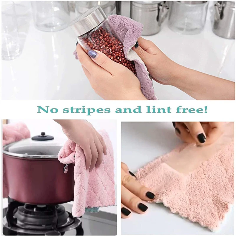 5pcs Double-layer Absorbent Microfiber Kitchen Dish Cloth Non-stick Oil Household Cleaning Cloth Wiping Towel Home Kichen Tool