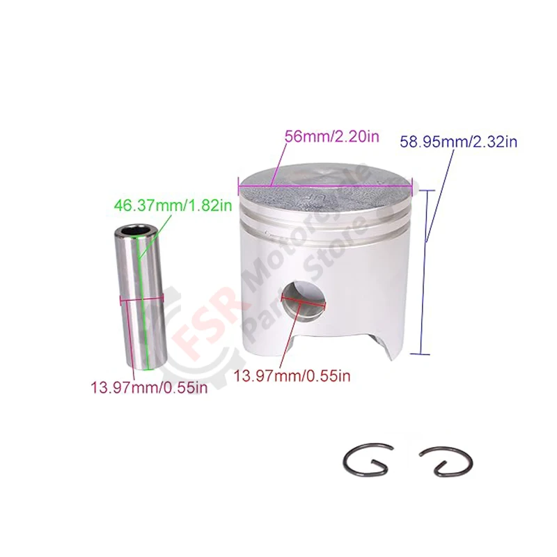 56mm 피스톤 세트는 선외기 엔진에 적합합니다. Yamaha 761-7982M 7982T 39-15320T & Mercury Mariner 9.9HP 15HP 보트 모터 & Sierra 18-4135