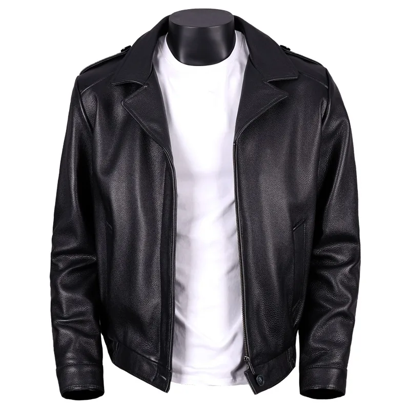 2024 New Fashion Spring Men's Cowhide Leather Jacket Male Short Lapel Motorcycle Jackets Slim Genuine Leather Pilot Coats