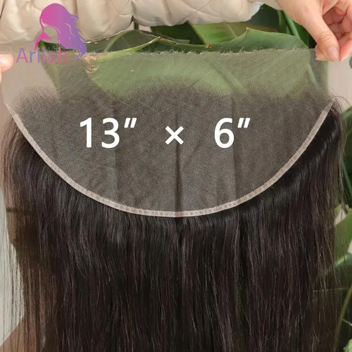 Cabello humano liso 13x6 Frontal de encaje Pre-arrancado 150% Densidad Extremo completo Color natural Cabello virgen brasileño 12-22 pulgadas