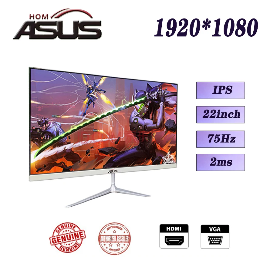 ASUSHOM 22 Inch 75Hz 1920x1080p Computer Monitor PC 1K HD Gaming VGA/HDMI  Flat Panel Portable Monitor