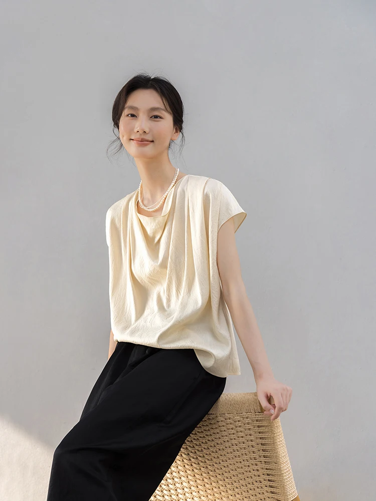 

Новая летняя тонкая блузка из смесового шелка Le Collection, желтая, оригинальный дизайн, свободный крой, однотонная, женская