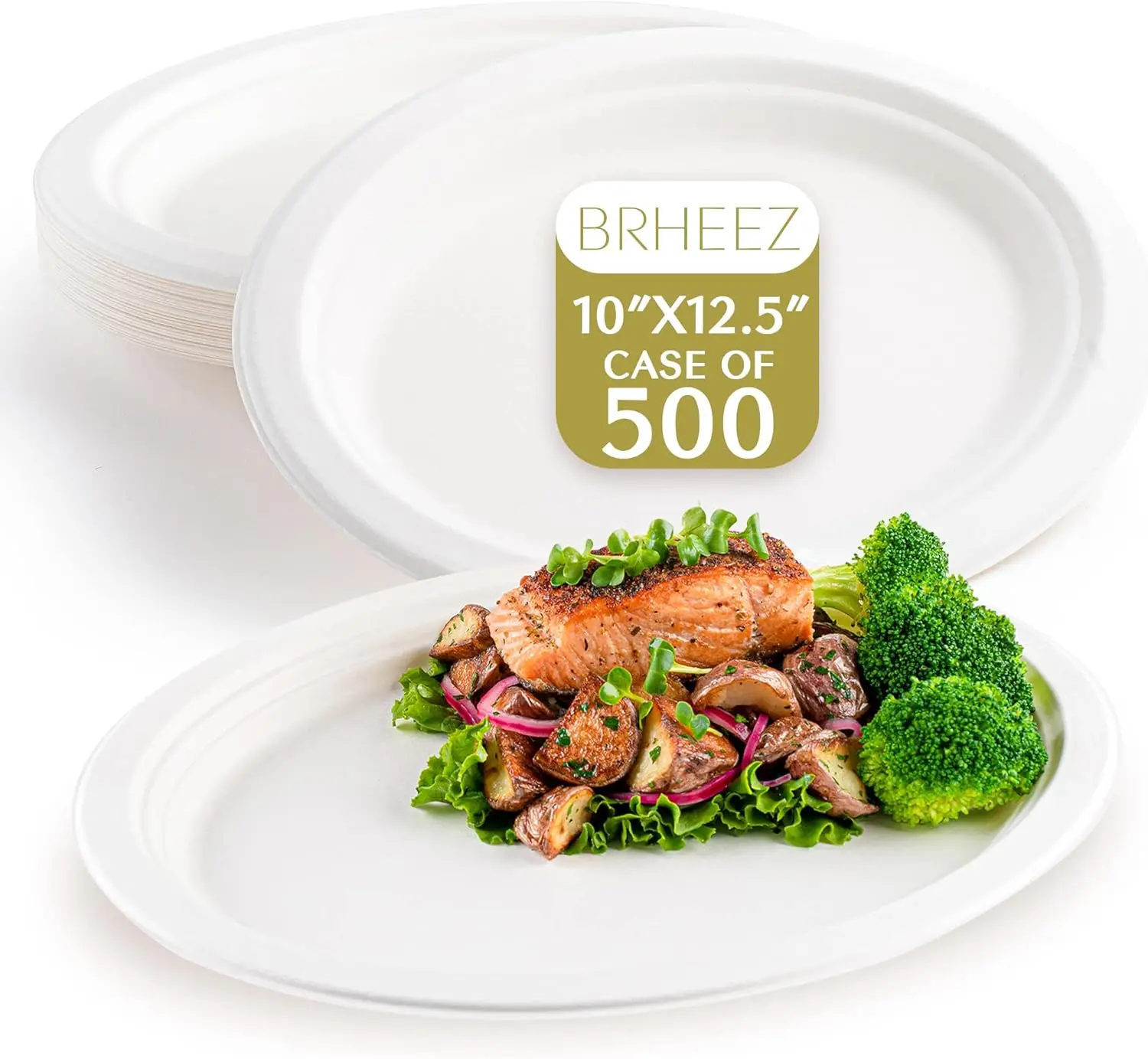 Disposable natural, large oval paper tray -500 compostable platters - suitable for barbecue, parties, holidays