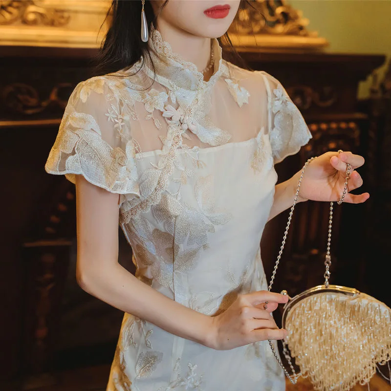 Cheongsam hafty chińskie sukienki młode dziewczyny ubierają Qipao nowoczesne wesele Party kobiety Cheongsams Sexy sukienka eleganckie lato 2022