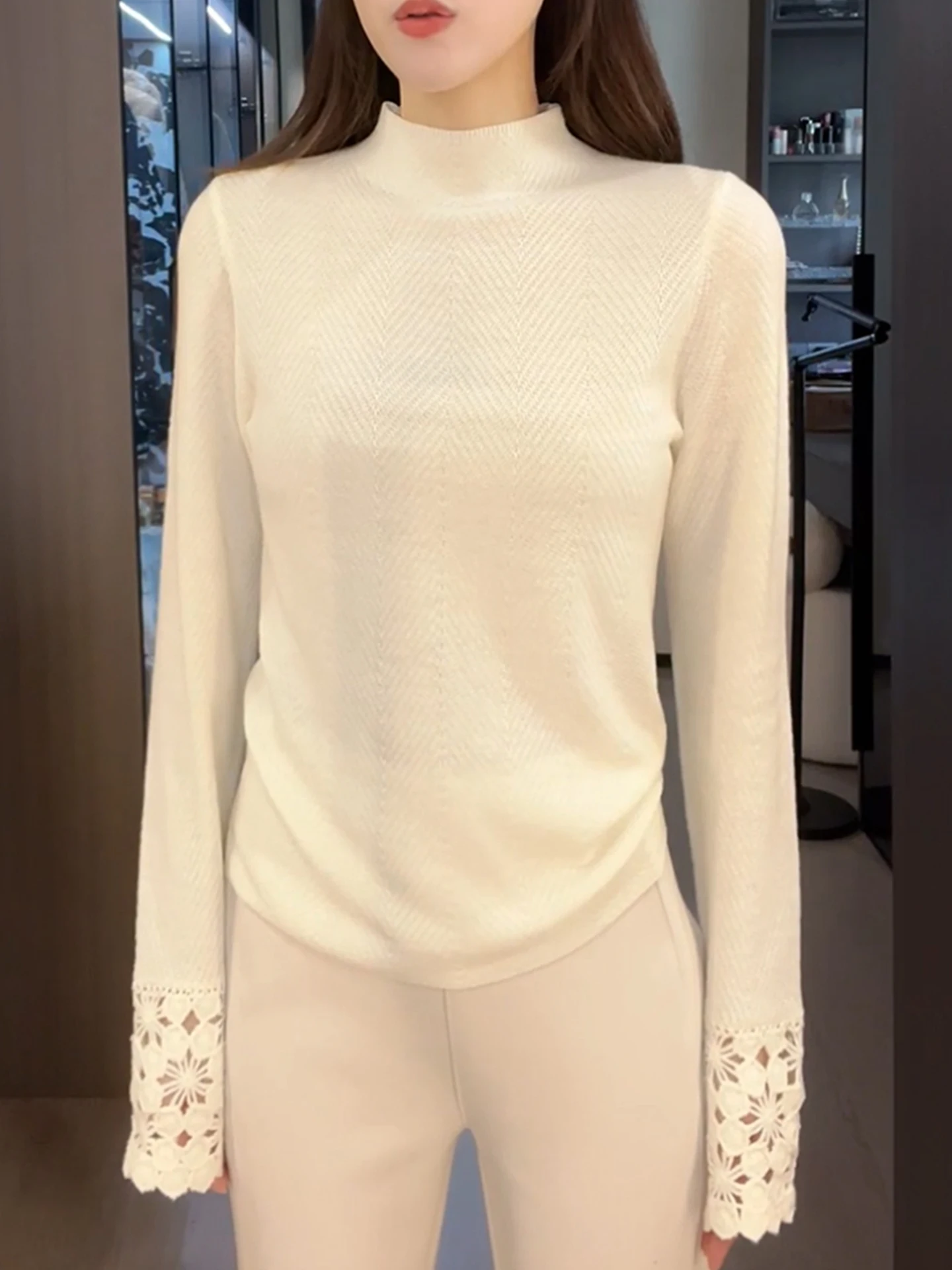 Comodo maglione da donna lungo lavorato a maglia in puro colore Sve f collo alto Sli Casual Sle versione coreana Camere Top