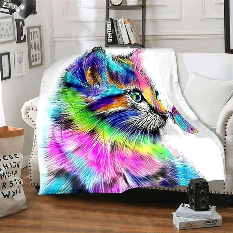 Artistic Color Cute Cat Warm Blanket Soft, Warm, Comfortable Sofa, Living Room, Children's Blanket